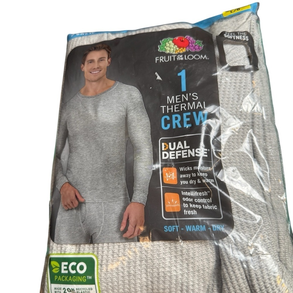 Fruit of the Loom Large Thermal Crew Shirt Light Grey Heather Dual Defense